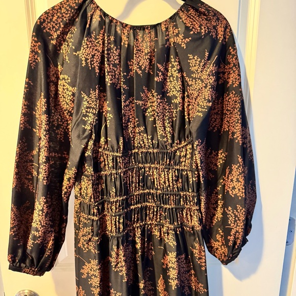 Rebecca Taylor Arden Fern Silk Midi Dress Black/Copper Colored print | XS - Picture 7 of 8